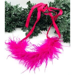 Boho style Pink Feather Ribbon Tie Necklace Costume Accessory